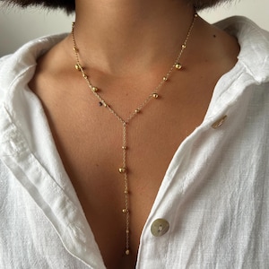 Long gold stainless steel necklace • Y necklace • Gift idea for women