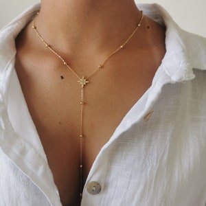 Long gold stainless steel necklace • Y necklace • Gift idea for women • Christmas gift idea