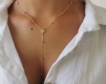Collier long doré acier inoxydable • Collier Y • Idée cadeau femme • Idée cadeau de Noël