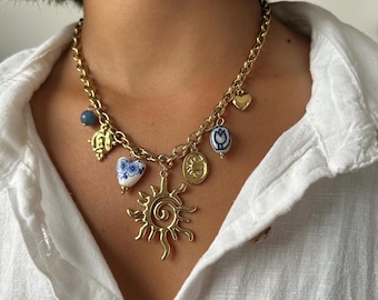 Gold stainless steel charm necklace • Pendant necklace • Gift idea for women • Christmas gift idea