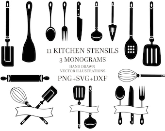 kitchen utensils svg , kitchen split frame, cooking monogram svg,