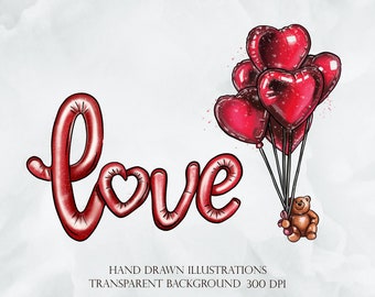 Love png, hand drawn illustration of valentine gift card ideas, easy download.