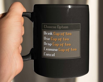 Runescape Tea Cup, zabawny kubek do kawy inspirowany OSRS, prezent w stylu oldschoolowego mema dla chłopaka lub męża, urodziny, Boże Narodzenie, rocznica