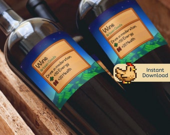 Stardew Valley Inspired Wine Bottle Label | Instant Digital Download PDF and JPG | Printable Gifts for Girlfriend Boyfriend Him Her