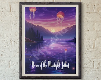Poster di viaggio di Stardew Valley, stampa artistica di Dance of the Moonlight Jellies, dipinto digitale con ventaglio, regalo per compleanno, Natale, anniversario
