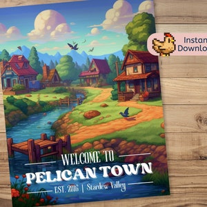 Stardew Valley Pelican Town Travel Poster #2| Digital Download Art Print | Stardew Valley Inspired Printable Gift | Fan Made Event Poster