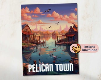 Stardew Valley Pelican Town Travel Poster #1 | Digital Download Art Print | Stardew Valley Inspired Printable Gift | Fan Made Event Poster