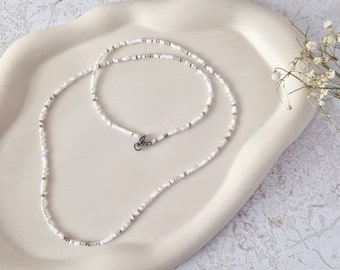 Delicate pearl necklace with small Miyuki pearls, silver chain, customizable length