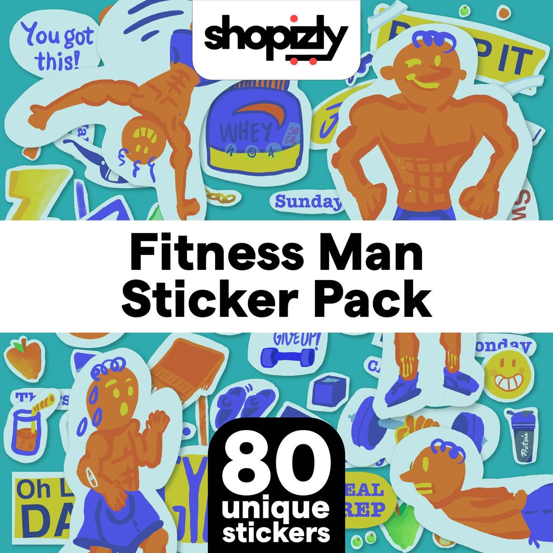 Fitness Man Sticker Pack: Hand-drawn Motivational Workout PNG (digital ...