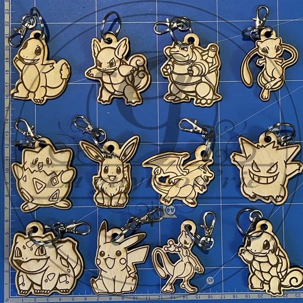 Porte clés Pokémon (adobe illustrator / SVG / PNG / DXF / Lightburn). (12 characters) pack 1