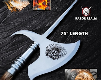Viking Axe Medieval Halberd 75&quot; Handmade leviathan axe Viking Decor halberd, Double axe, Engraved halberd axe,Viking Christmas Gifts for men