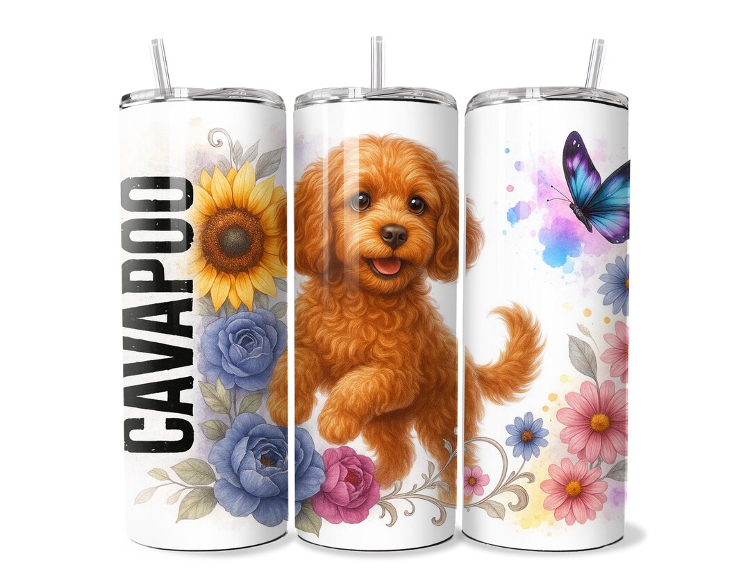 Cavapoo 20oz Hot and Cold Tumbler - Travel Mug Coffee and Tea Dog Print ...
