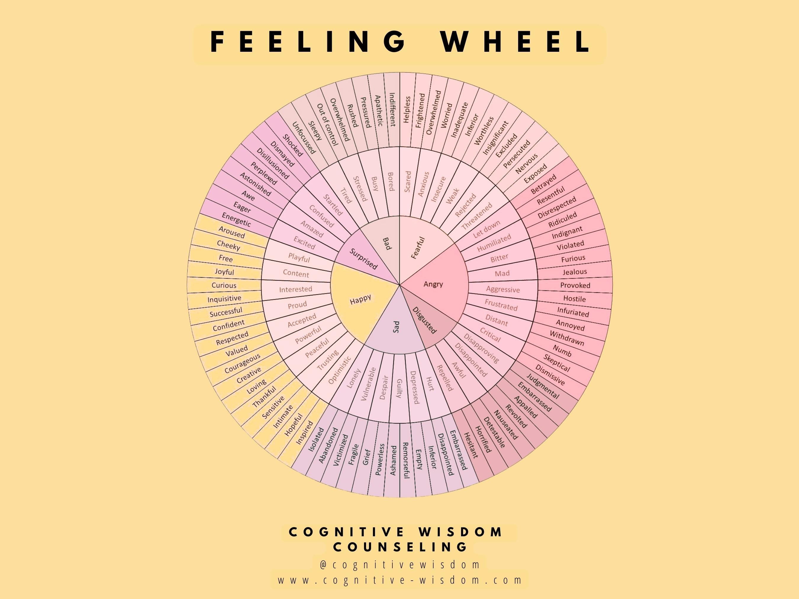 Feelings Wheel Emotion Wheels Therapy Worksheet Mental Etsy