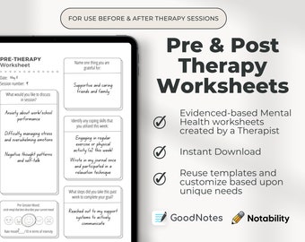 Goodnotes Therapie Digitale Planner, Pre- en Post Therapie Werkboek, Goodnotes Sjabloon, Therapie Werkblad, Therapie Sjabloon Digitale Download