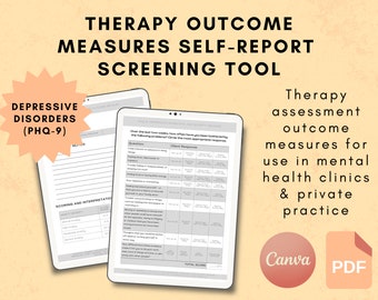 Depression Therapy Outcome Measures Screening Tool PHQ-9 Mental Health Assessment, Therapy Aid, Counseling Resource, Mental Status Exam