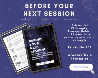 Existential Therapy Question Guide, Philosophy Inner Work, Finding Purpose and Meaning, Self Reflection Journal Prompts, Therapist Tools
