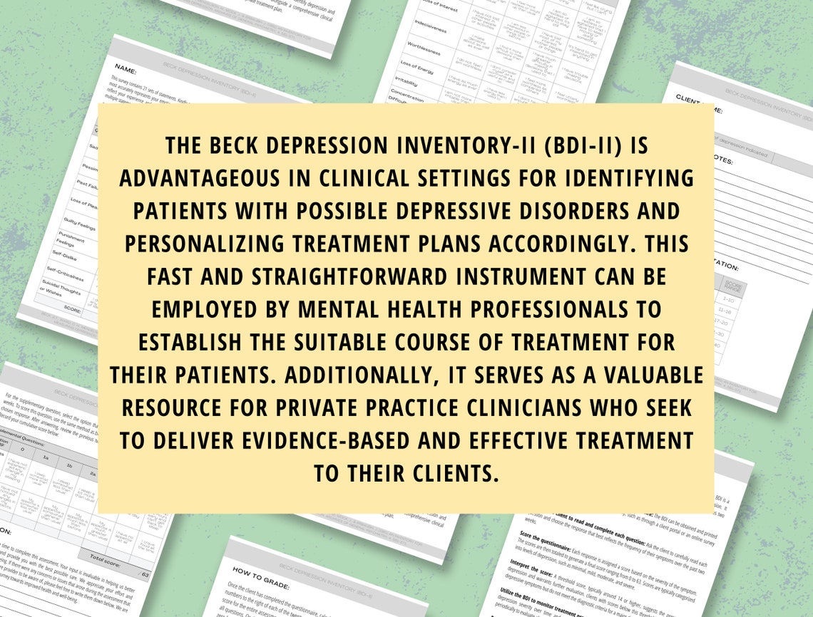 Depression Therapy Outcome Measures Screening Tool, BDI-2, Beck ...