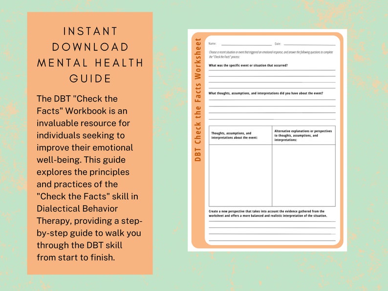 DBT Emotion Regulation Check the Facts Therapy Skills Guide, Mental Health Coping Strategies