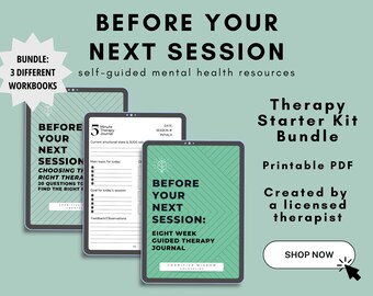 Therapy Starter Kit Bundle Mental Health Journal, Therapy Worksheets, Therapy Journal, Guided Journal Prompts for Better Mental Health