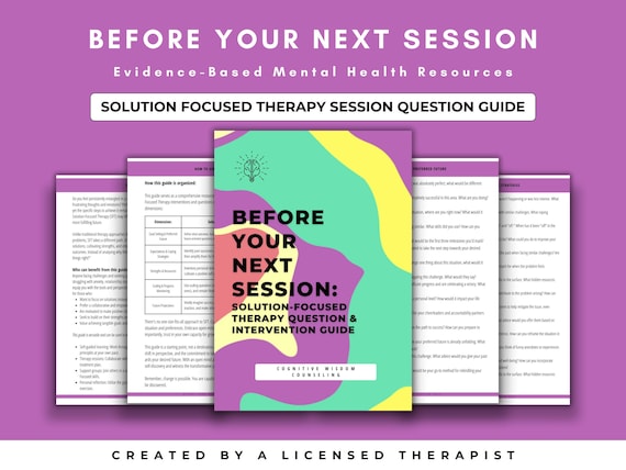 Solution focused therapy question guide, SFBT therapy worksheets, therapy session, therapy tools, coping skills, counseling interventions