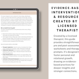 May include: A digital guide for therapists, counselors, and mental health professionals. The guide provides evidence-based interventions and resources to help clients explore and transform their core beliefs. The guide is designed to foster personal and relational growth, drawing on evidence-based practices for deeper insights and stronger connections.