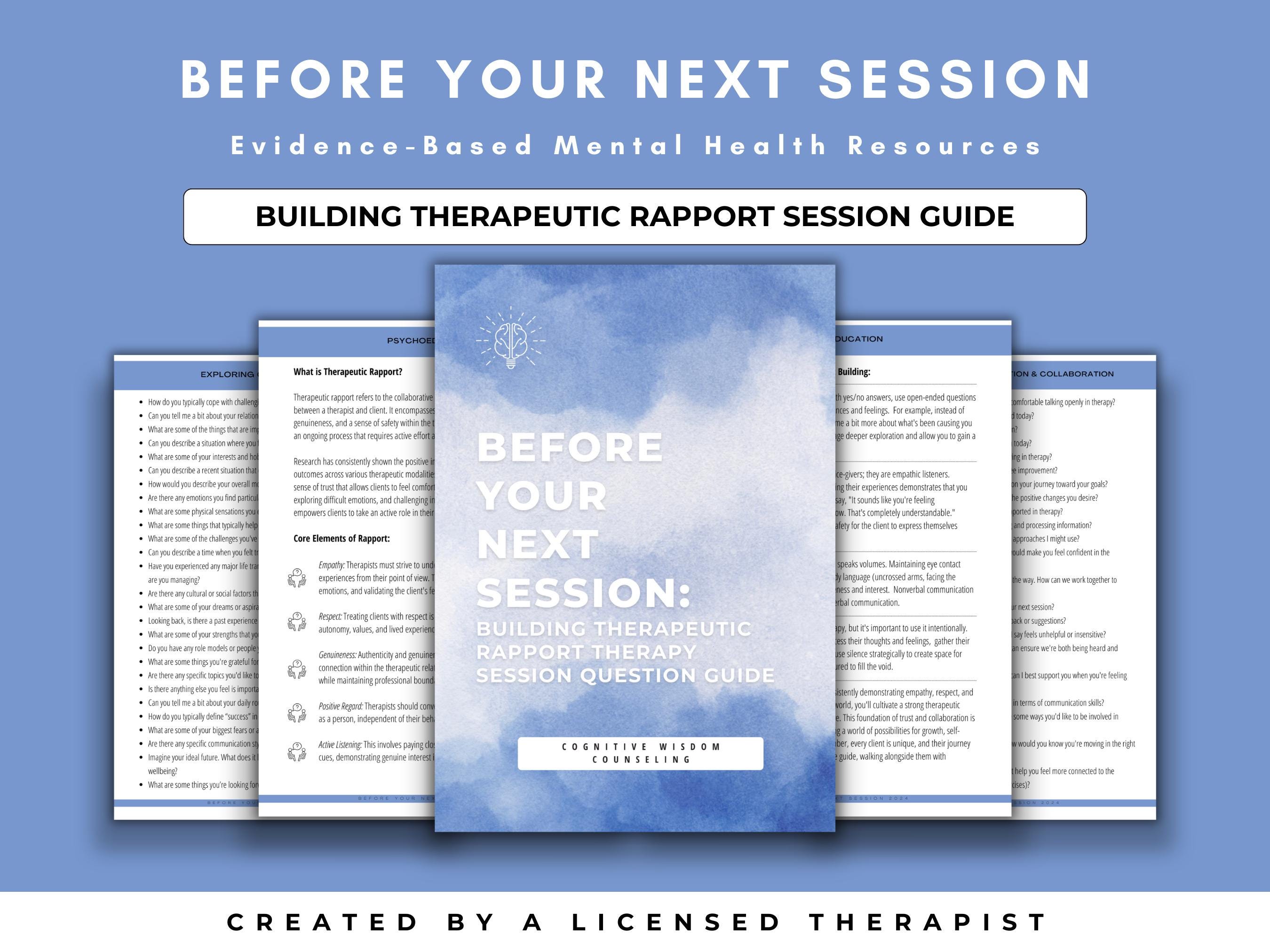 Relaxed Rapport Building Rapport Building Therapy Questions Session Guide for School Counselor ...
