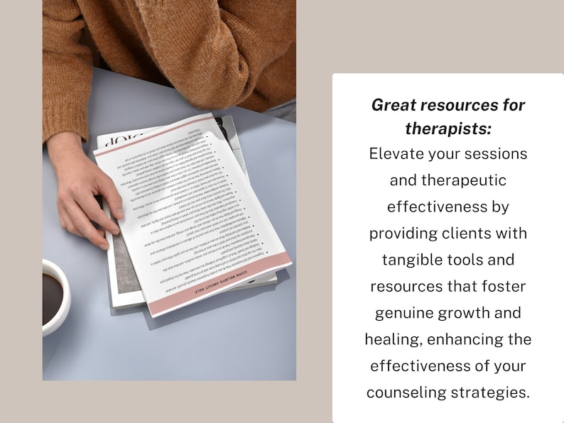 May include: A close-up of a text document with a list of resources for therapists. The text reads "Great resources for therapists: Elevate your sessions and therapeutic effectiveness by providing clients with tangible tools and resources that foster genuine growth and healing, enhancing the effectiveness of your counseling strategies."