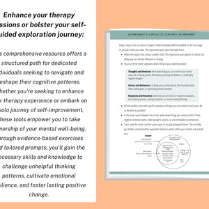 May include: A worksheet titled "Circle of Control Worksheet" with instructions on how to draw a circle representing your sphere of control. The worksheet includes three categories: Thoughts and Emotions, Actions and Behaviors, and Responses and Reactions.