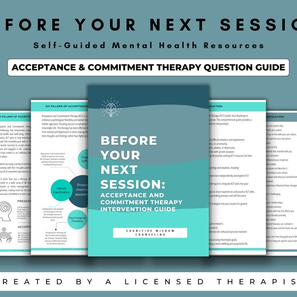 ACT Therapy Questions Guide, Acceptance and Commitment Therapy worksheets, Therapy Interventions, Therapy Session, Therapist Resource
