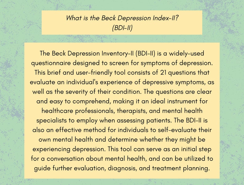 Depression Therapy Measures Screening Tool, BDI2, Beck