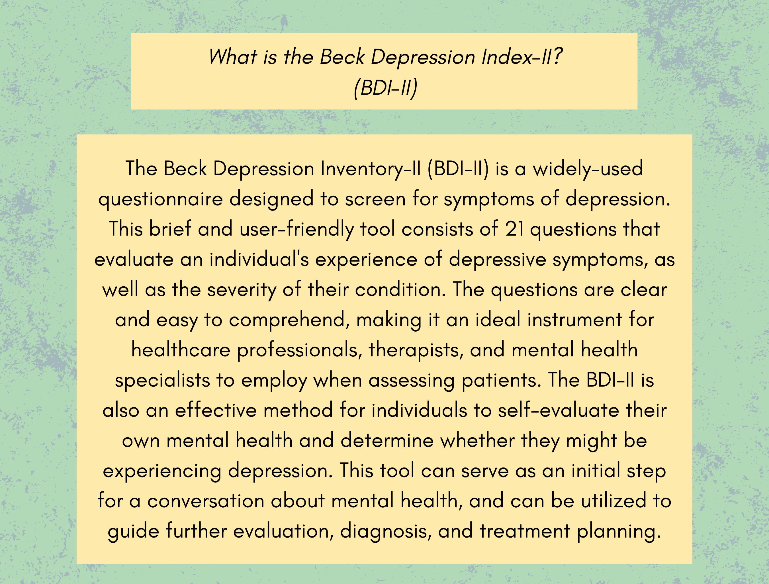 Depression Therapy Outcome Measures Screening Tool, BDI-2, Beck ...