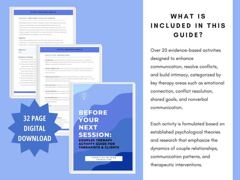 Couples Therapy Tools & Worksheets Activity Guide for Therapists and ...