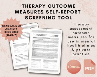 Anxiety Therapy Outcome Measures Screening Tool, Mental Health Assessment, GAD-7, Therapy Aid, Mental Status Exam, Counseling Resource