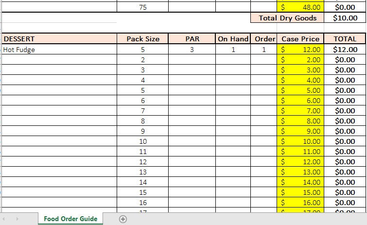 Excel Template Restaurant Food Order Guide - Etsy