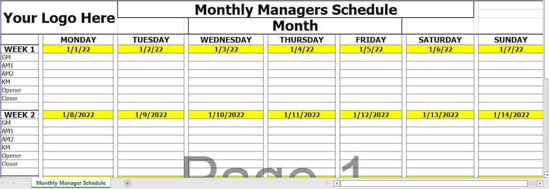 Excel Template Restaurant Monthly Manager Schedule - Etsy excel-template-restaurant-monthly-manager-schedule-etsy