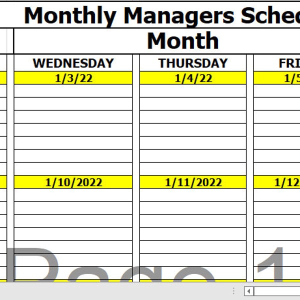 Excel Template Restaurant Monthly Manager Schedule