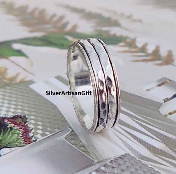 925 Sterling Silver Spinner Ring, Meditation Worry Ring handmade jewelry gift for her