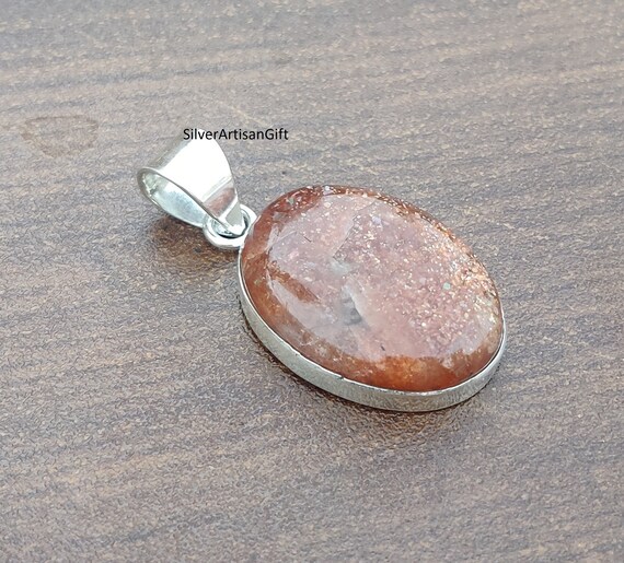 Pendentif En Argent 925 Fait Main - Pierre Soleil Rouge (lab-created), Réglable, Inde