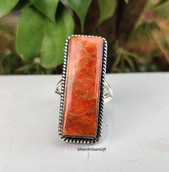 カーネリアン Handmade Spiny Oyster Sterling Silver Ring, Navajo Style - Etsy