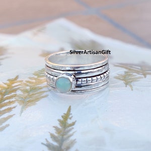 White Opal Gemstone Spinner Ring:925  Sterling Silver Meditation Ring