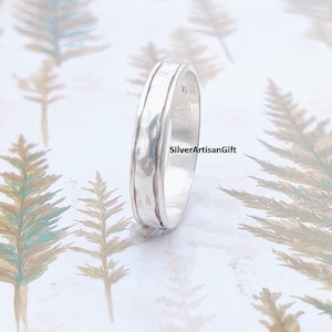 925 Sterling Silver Spinner Ring, Meditation Worry Ring handmade jewelry gift for her 1 wire hammer rings