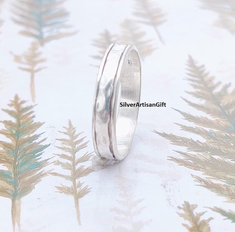 925 Sterling Silver Spinner Ring, Meditation Worry Ring handmade jewelry gift for her 1 wire hammer rings