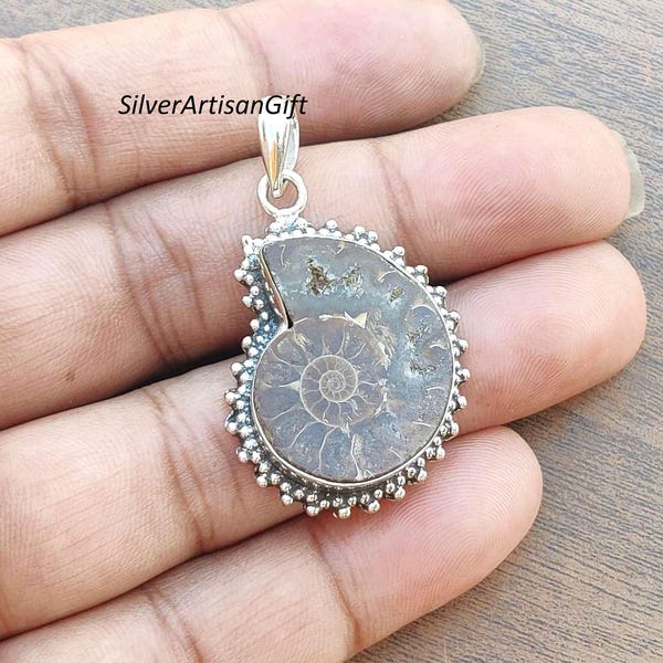 Edelsteenhanger ammoniet: handgemaakt 925 sterlingzilver, instelling ring