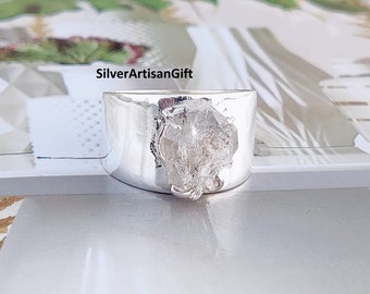 Herkimer Diamond Ring, Statement Ring, 925 Silver Ring, Handmade Ring, Natural Herkimer , Bohemian Ring, Unique Ring, Women Ring, Worry Ring