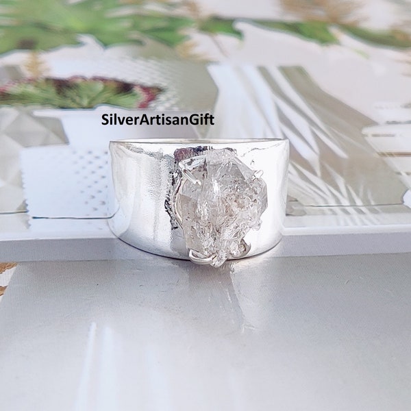 Herkimer Diamond Ring, Statement Ring, 925 Silver Ring, Handmade Ring, Natural Herkimer , Bohemian Ring, Unique Ring, Women Ring, Worry Ring