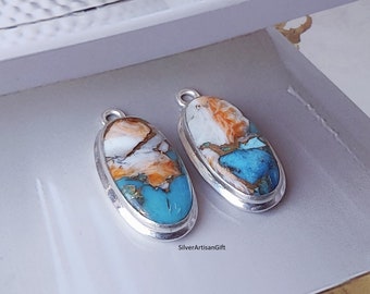 Handmade Oyster Copper Turquoise Dangle Earrings, 925 Sterling Silver