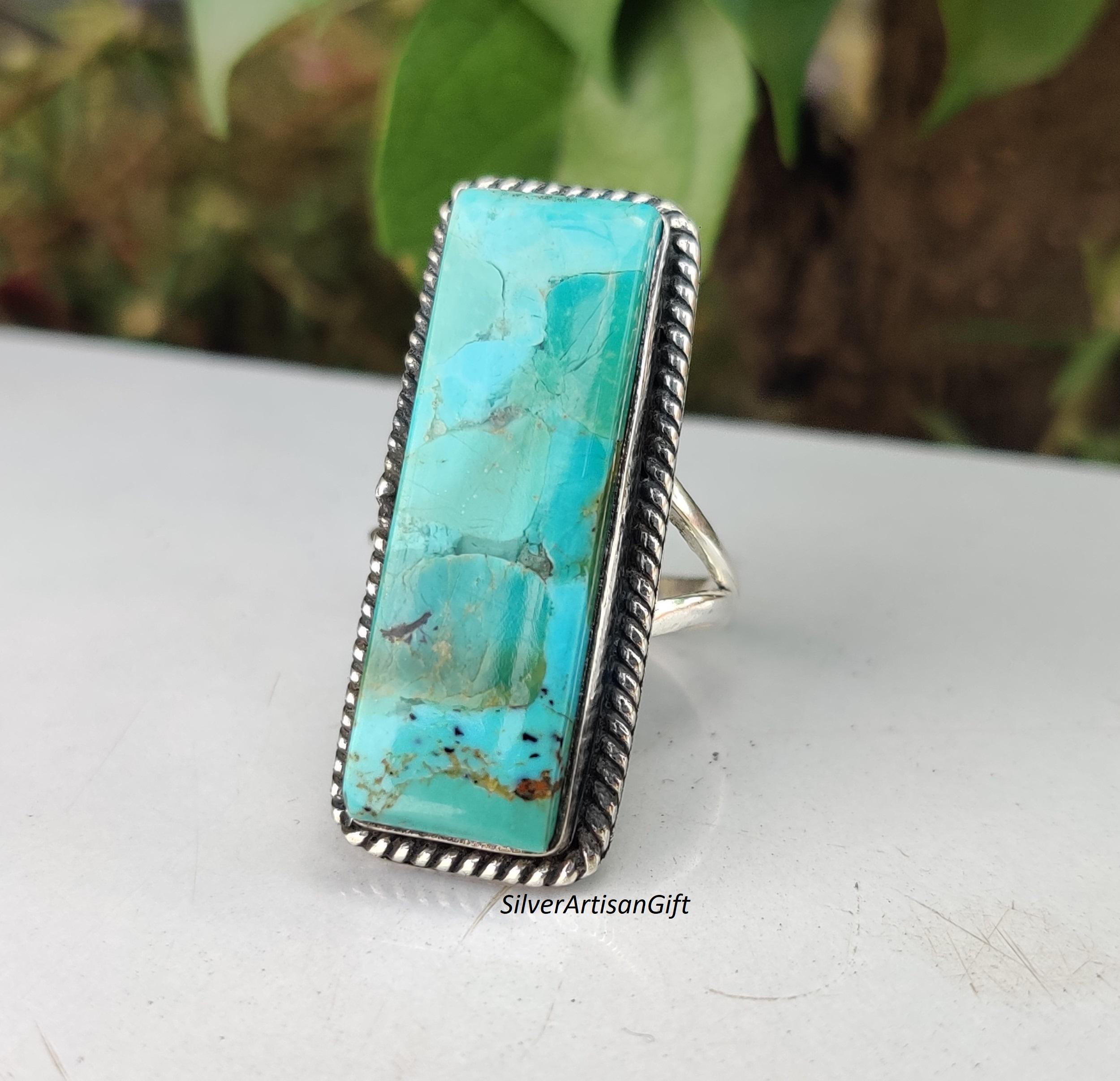 Kingman Turquoise Statement Ring: Sterling Silver Bohemian Jewelry - Etsy