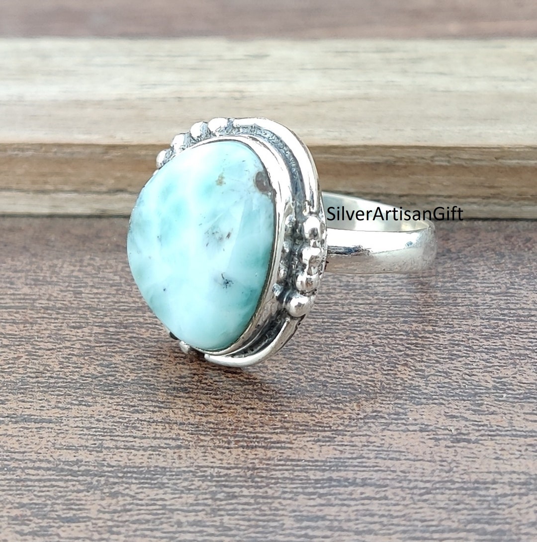 Pear Larimar Ring: Boho Sterling Silver Statement Ring - Etsy UK
