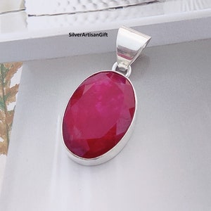 925 Sterling Silver Pendant, Natural Ruby Pendant, Handmade Silver Pendant , Oval Ruby Pendant , Designer Pendant, July Birthstone Pendant.