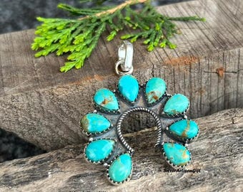 Pendentif Naja Kingman turquoise, breloque bohème sud-ouest en argent sterling